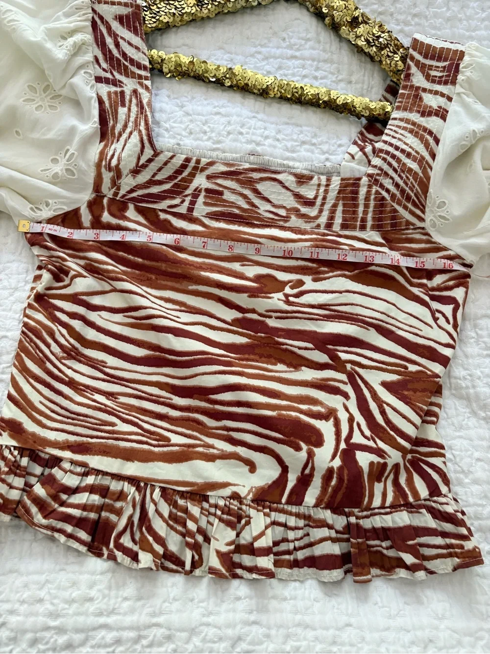 Love the Label Puff Eyelet Sleeve Zebra Print Blouse